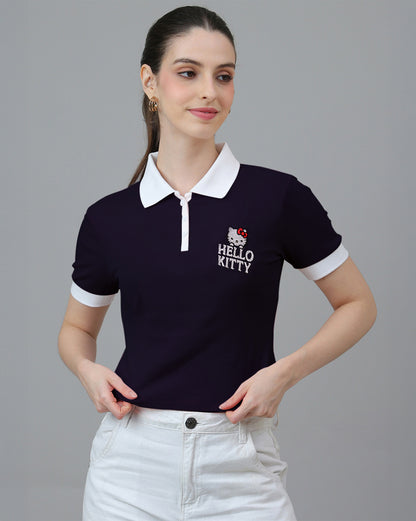 Hello Kitty Embroidered Fitted Polo Tshirt