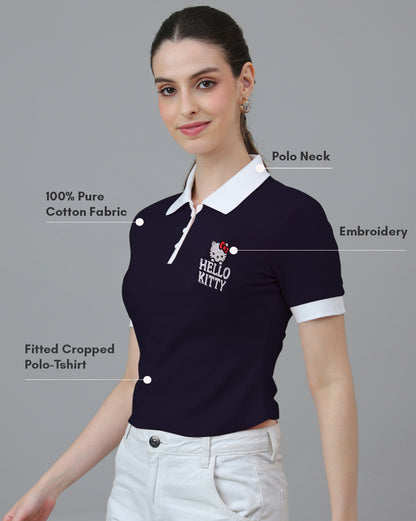 Hello Kitty Embroidered Fitted Polo Tshirt