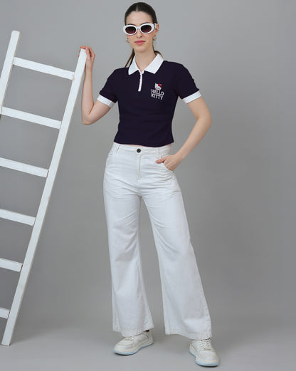 Hello Kitty Embroidered Fitted Polo Tshirt