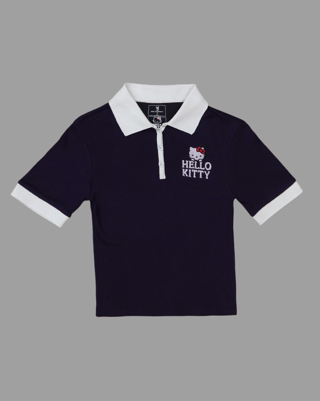 Hello Kitty Printed Regular Cropped Polo-Tshirt For Women