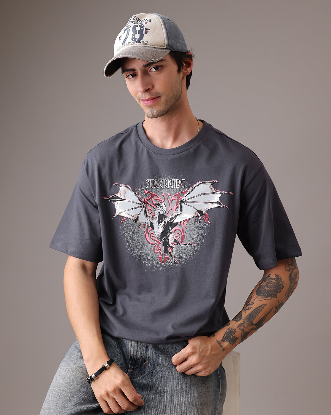 House Of The Dragon Grey Oversized Tshirt Men