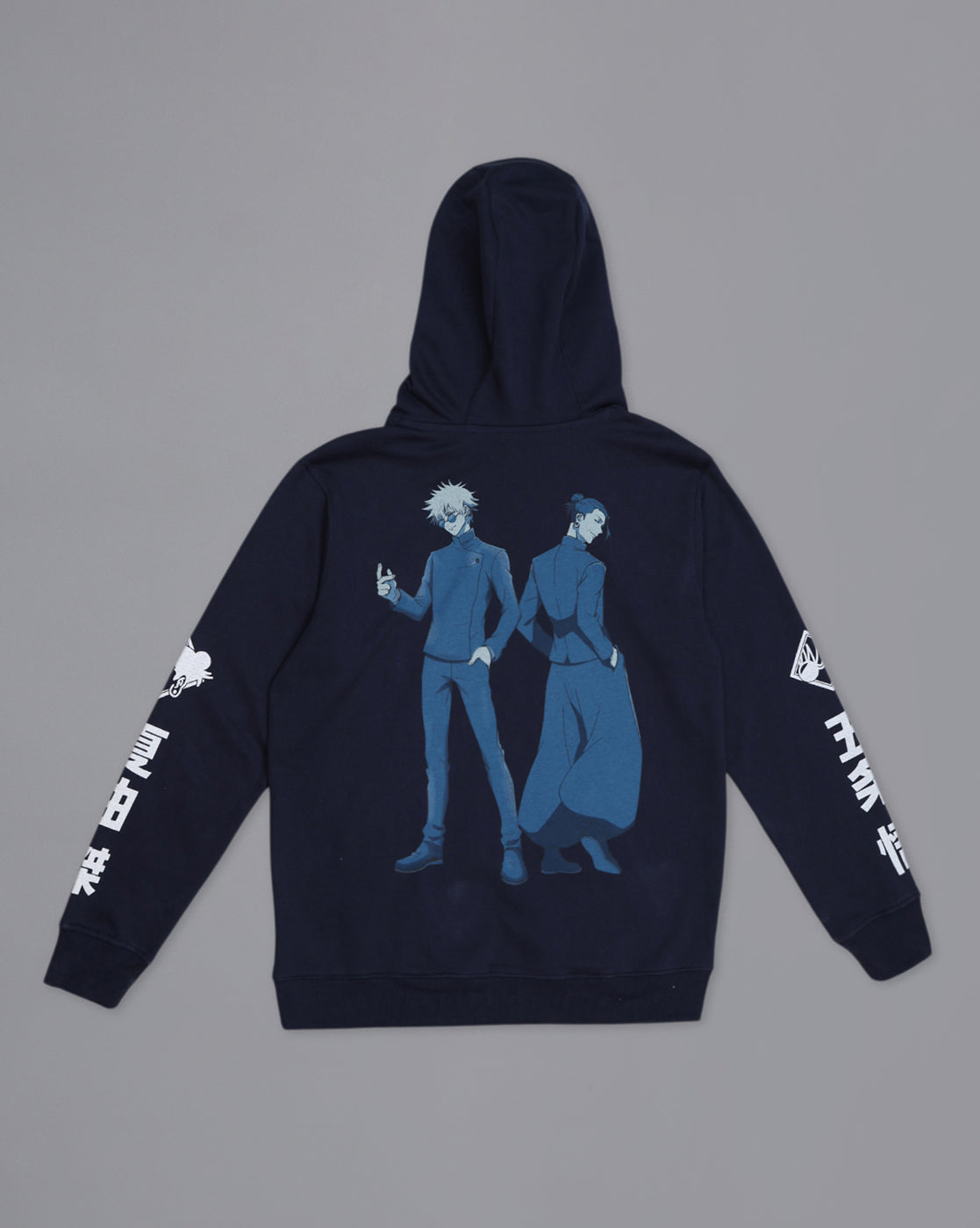 Jujutsu Kaisen navy blue regular fit hoodie for men featuring satoru gojo and suguro geto 