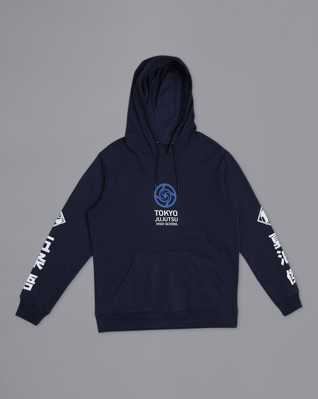 Jujutsu Kaisen navy blue regular fit hoodie for men featuring satoru gojo and suguro geto by free authority
