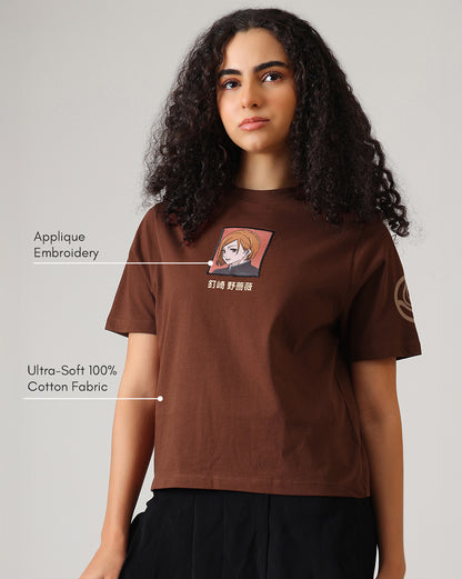 Jujutsu Kaisen Nobara Kugisaki Embroidered Regular Fit Tshirt  Women