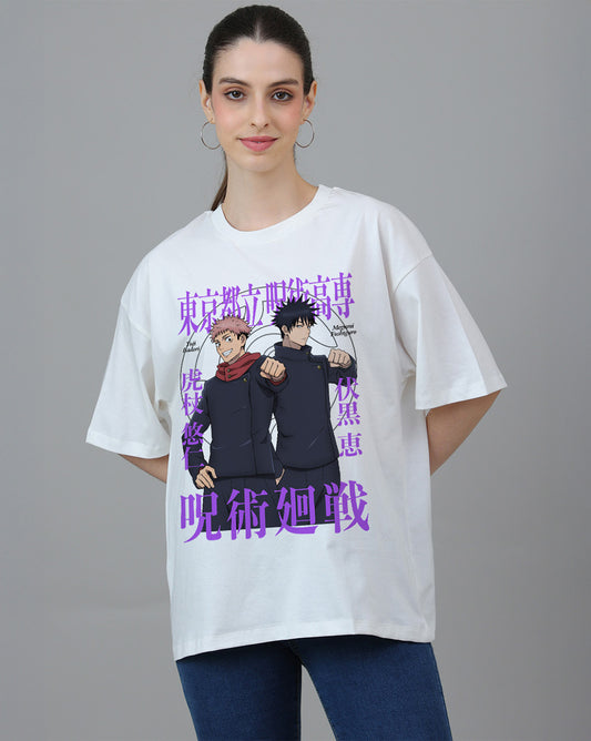 Yuji Itadori & Megumi Fushiguro Printed Oversized Tshirt For Women