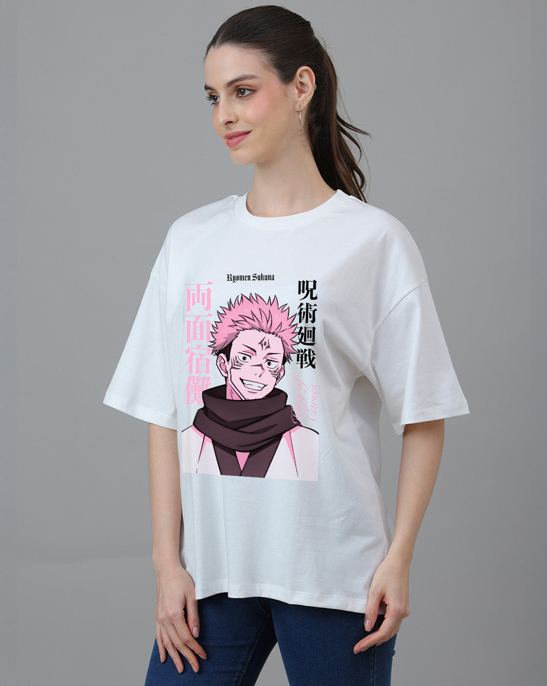 Ryomen Sukuna Printed Oversized Tshirt For Women