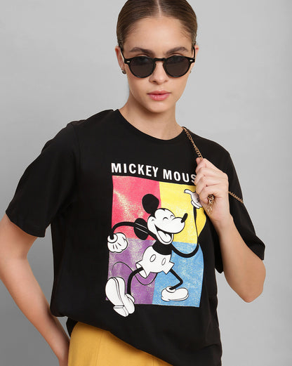 Mickey Mouse Black Regular Fit Tshirt Women