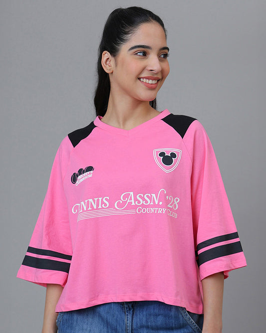 Mickey & Friends Printed Oversized Raglan Sleeves Tshirt For Women