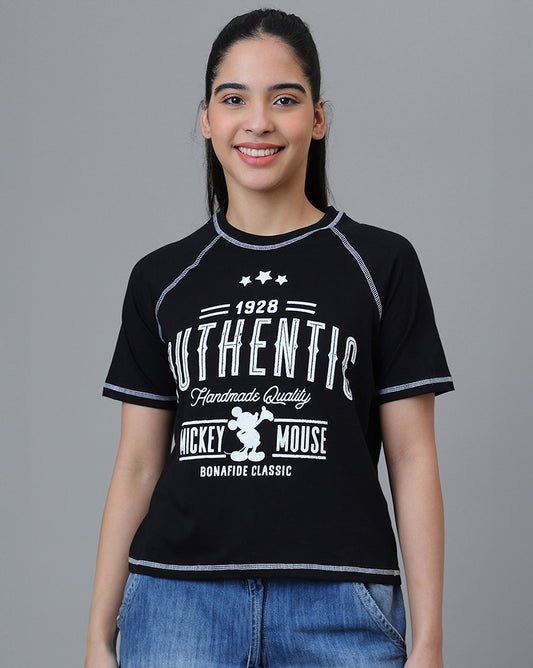Mickey & Friends Printed Raglan Sleeves Regular Fit Tshirt For Women