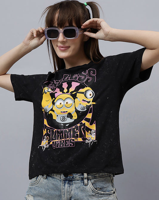 Minions Printed Regular Fit Tshirt For Women