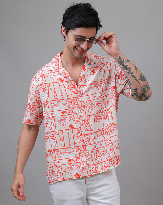 Naruto Anime Printed Regular Fit Rayon Beige Shirt For Men