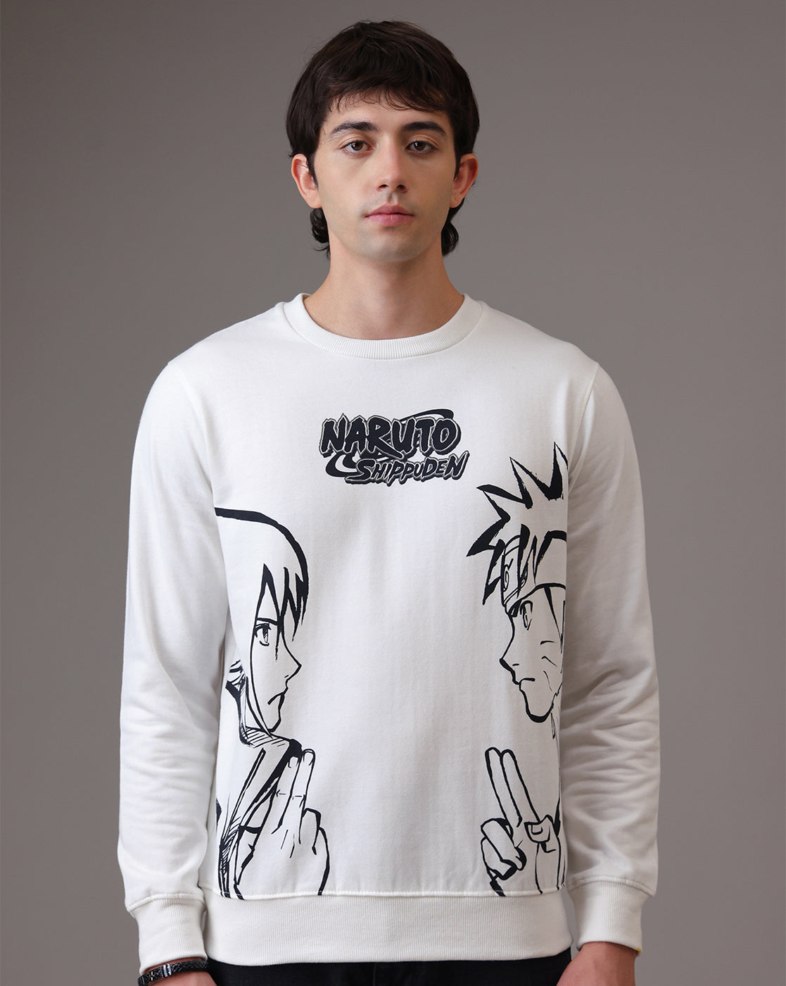 Naruto Anime  Regular Fit Off White Sweatshirt  Men