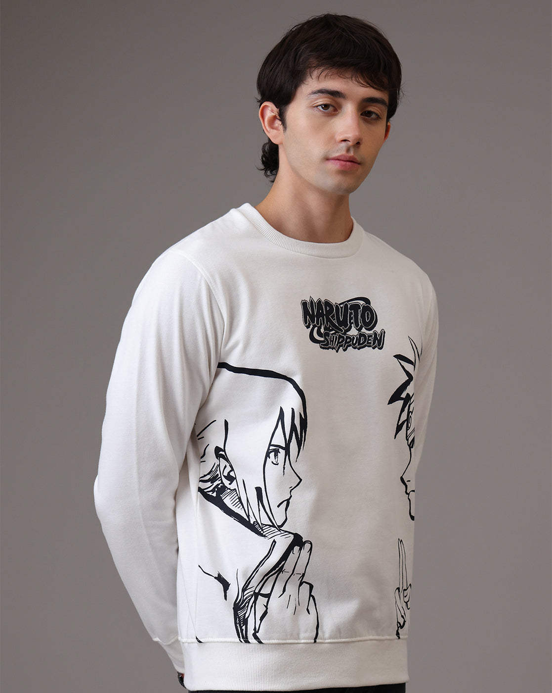 Naruto Anime  Regular Fit Off White Sweatshirt  Men