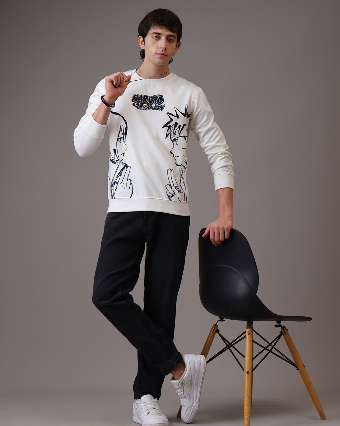 Naruto Anime  Regular Fit Off White Sweatshirt  Men