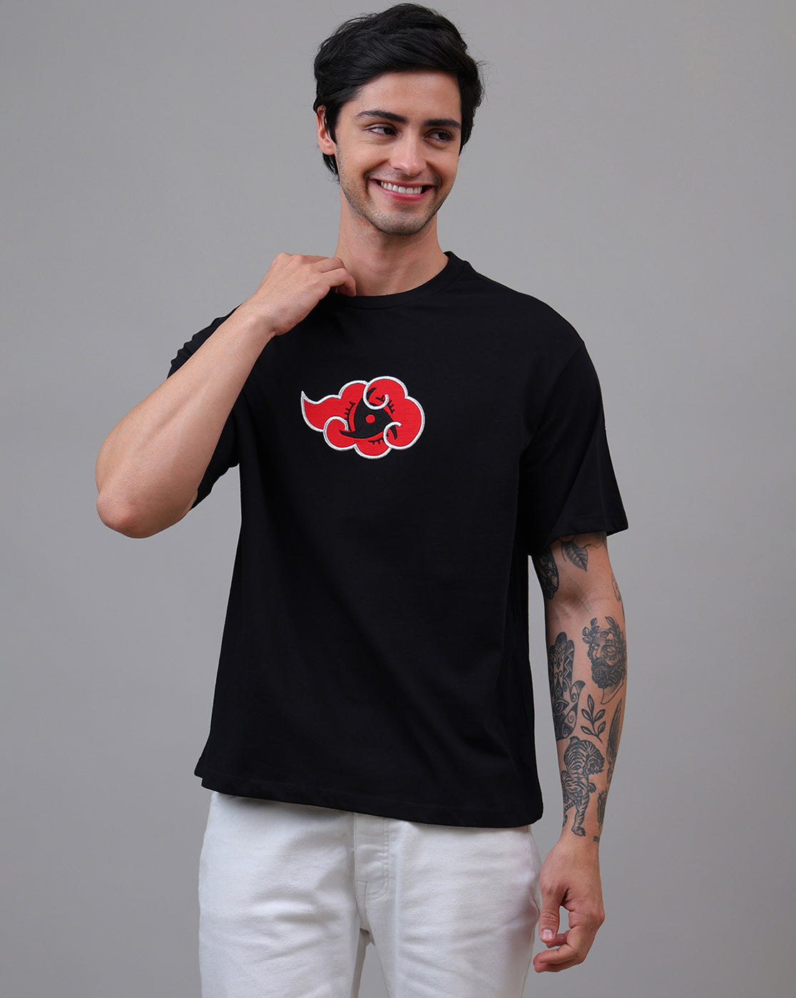 Naruto Akatsuki Anime Printed Pure Cotton Black Oversized Tshirt For Men