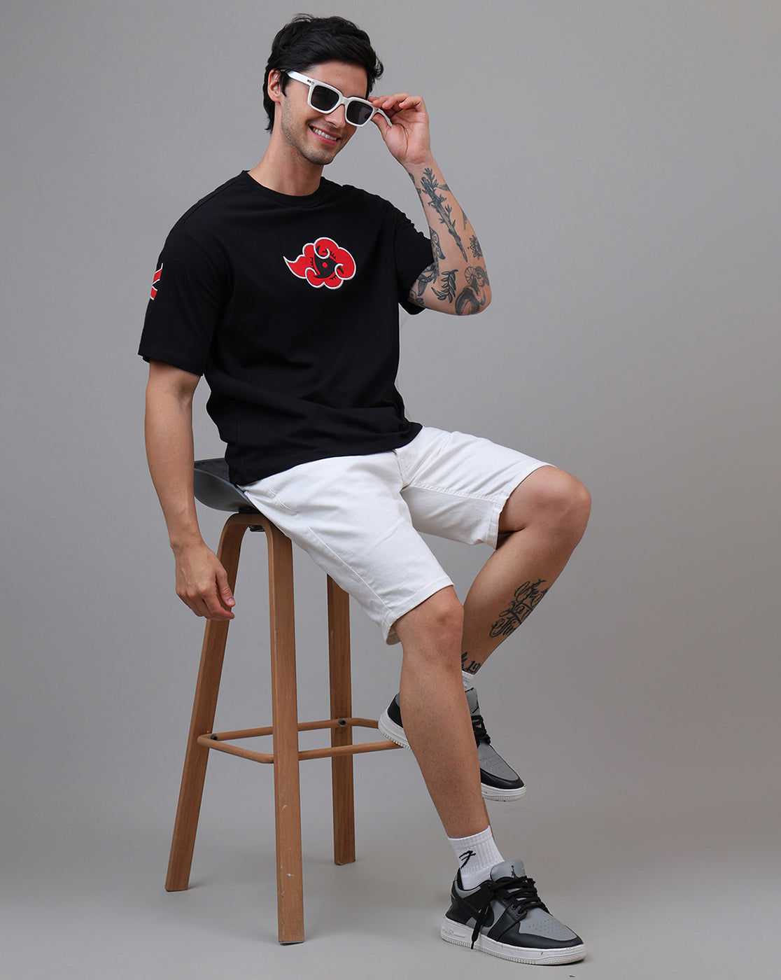 Naruto Akatsuki Anime Printed Pure Cotton Black Oversized Tshirt For Men