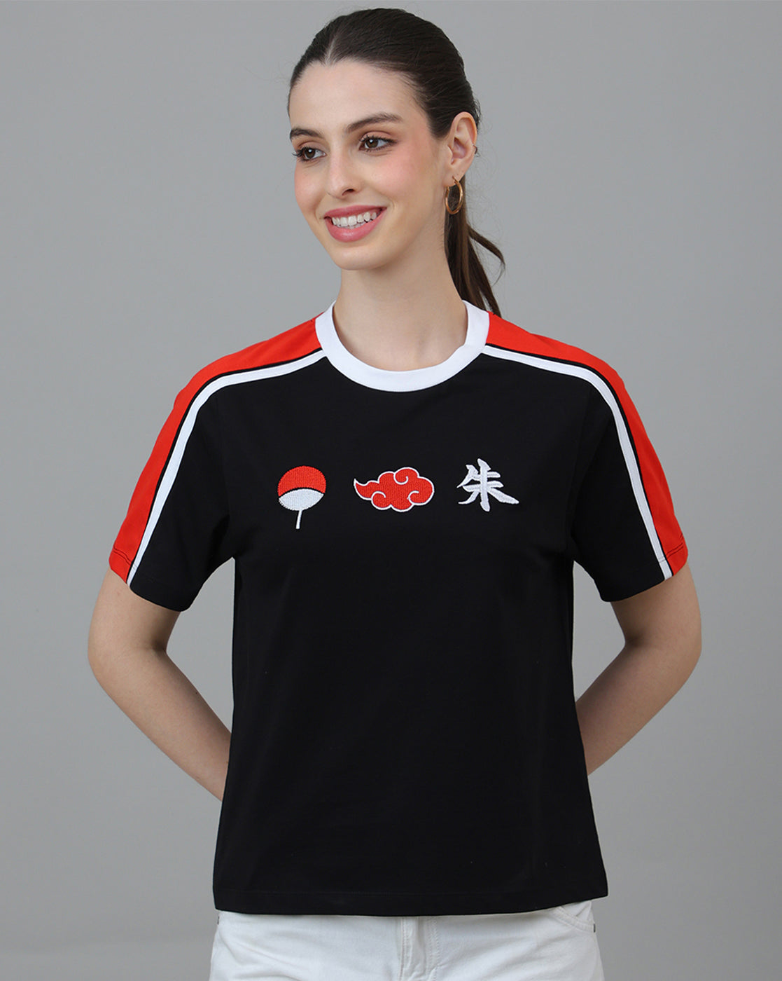 Naruto Embroidered Regular Fit Raglan Tshirt For Women