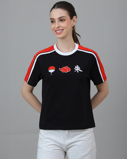 Naruto Embroidered Regular Fit Raglan Tshirt For Women