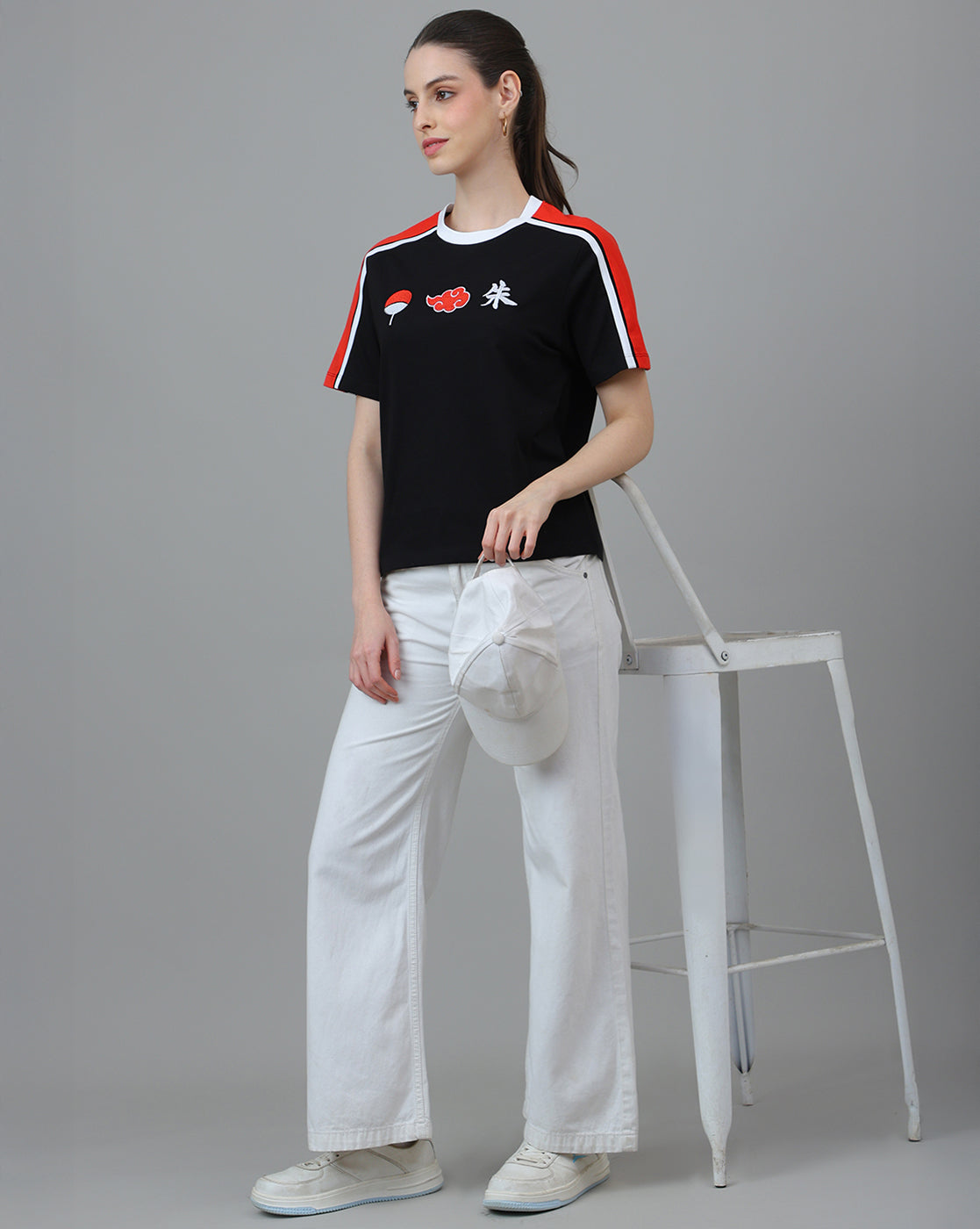 Naruto Embroidered Regular Fit Raglan Tshirt For Women