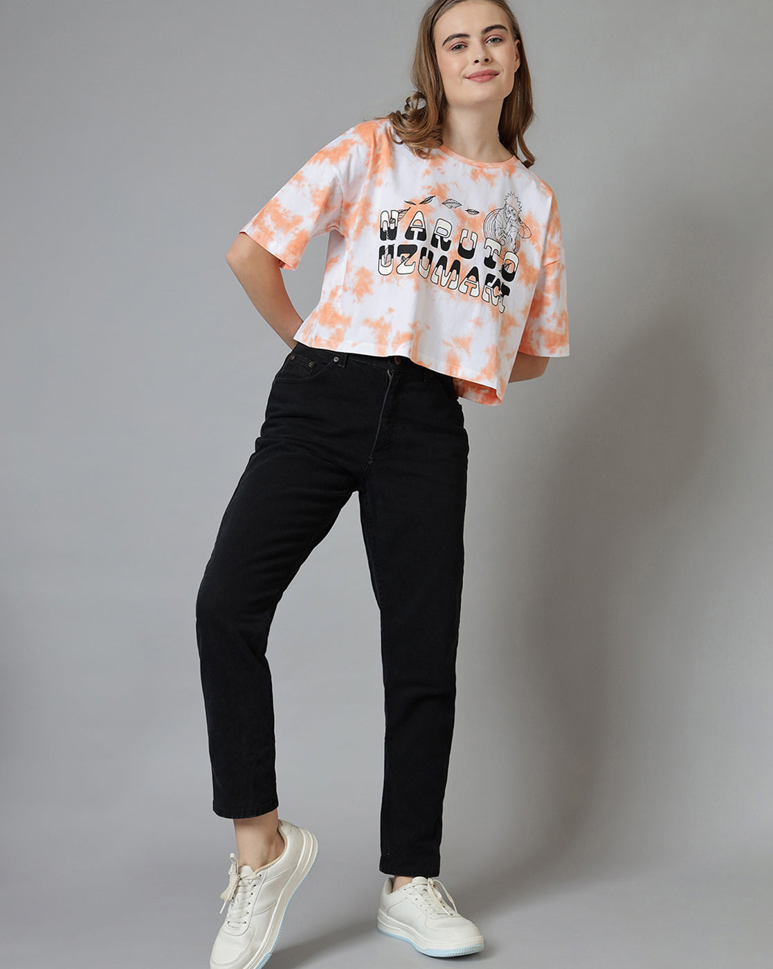 Naruto Printed Oversized Crop Fit Tshirt For Women