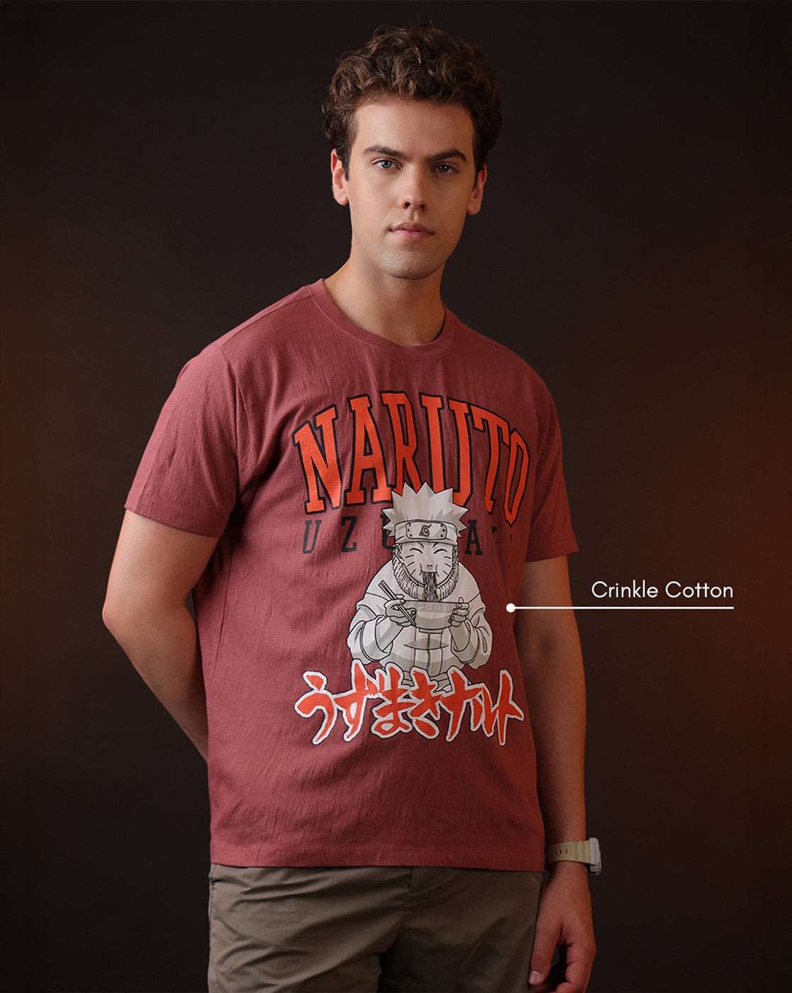 Naruto Uzumaki Printed  Relaxed Fit Crinkle Cotton Tshirt For Men