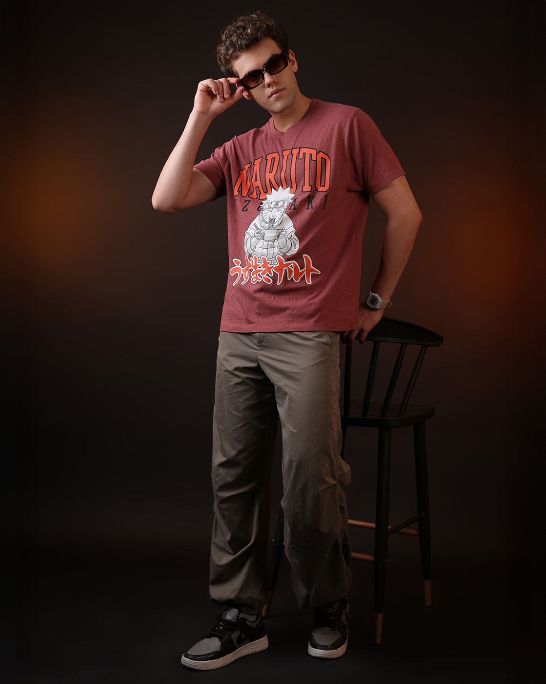 Naruto Uzumaki Printed  Relaxed Fit Crinkle Cotton Tshirt For Men
