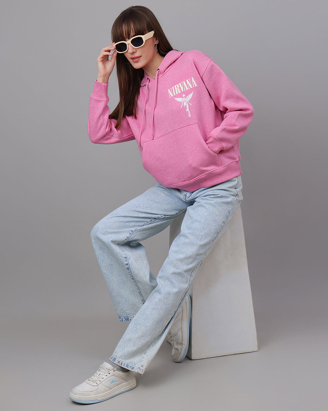 Nirvana Printed Relaxed Fit Hoodie For Women