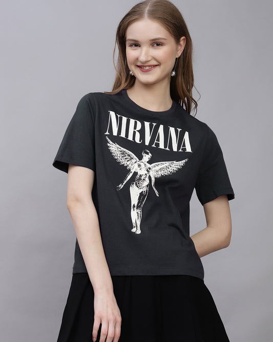 Nirvana Printed Regular Fit Tshirt For Women