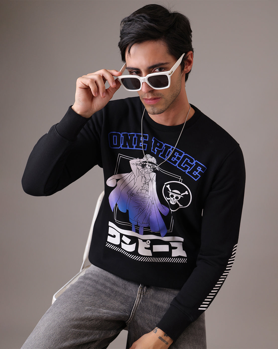 One Piece Black Sweatshirt Men