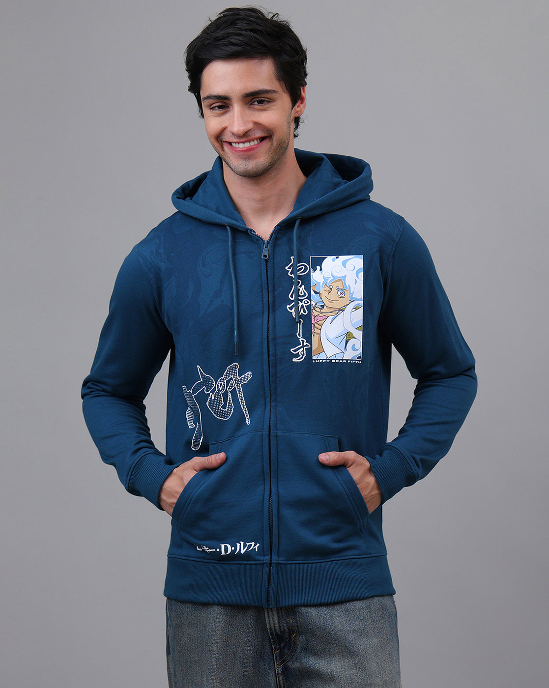 One Piece Printed Regular Fit Hoodie For Men