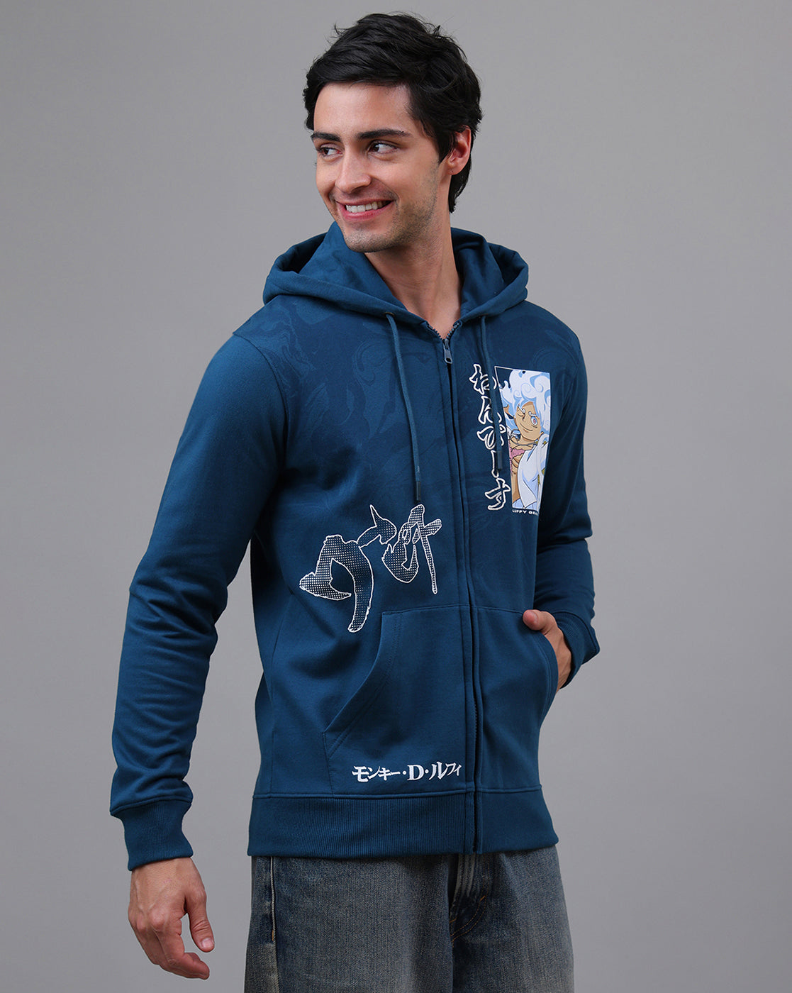 One Piece Printed Regular Fit Hoodie For Men