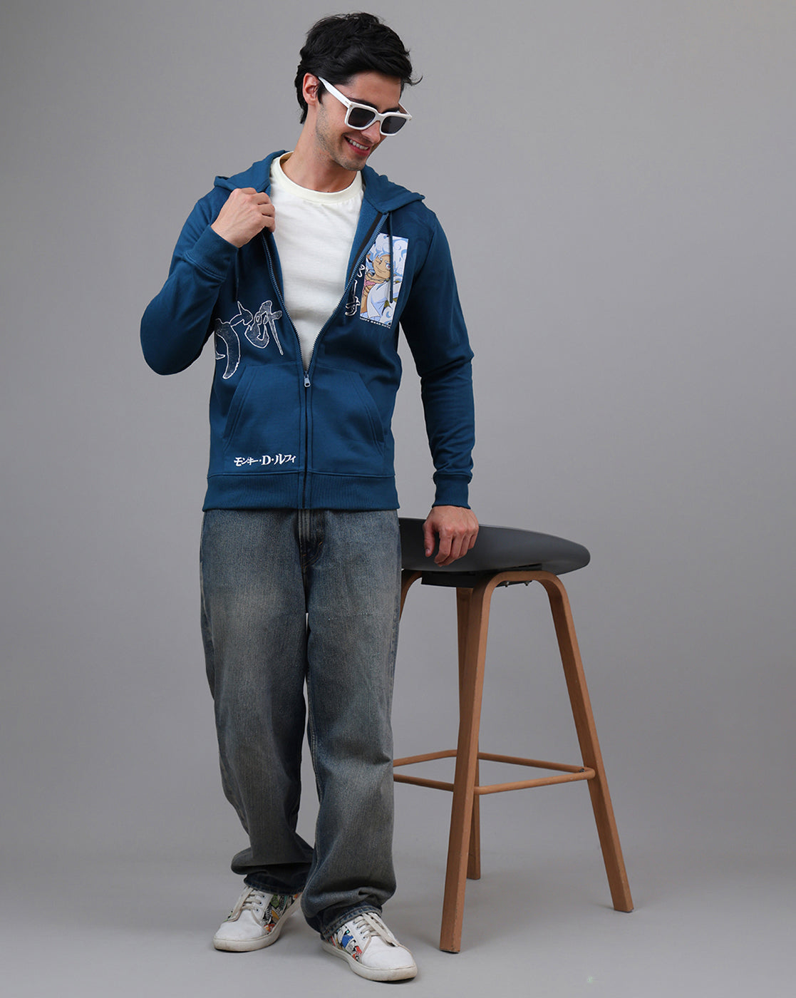 One Piece Printed Regular Fit Hoodie For Men