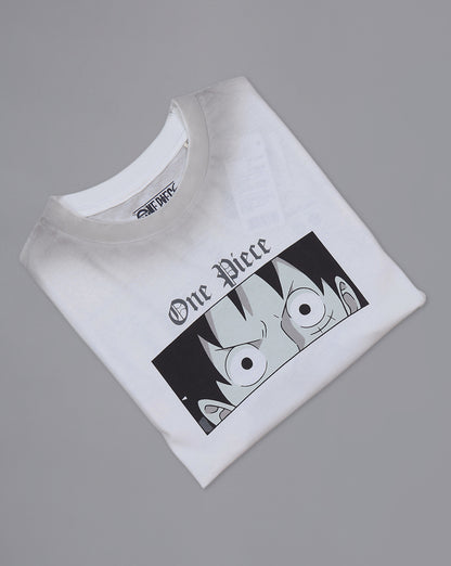 One Piece: Luffy Anime  Pure Cotton Off White Regular Fit Tshirt  Men