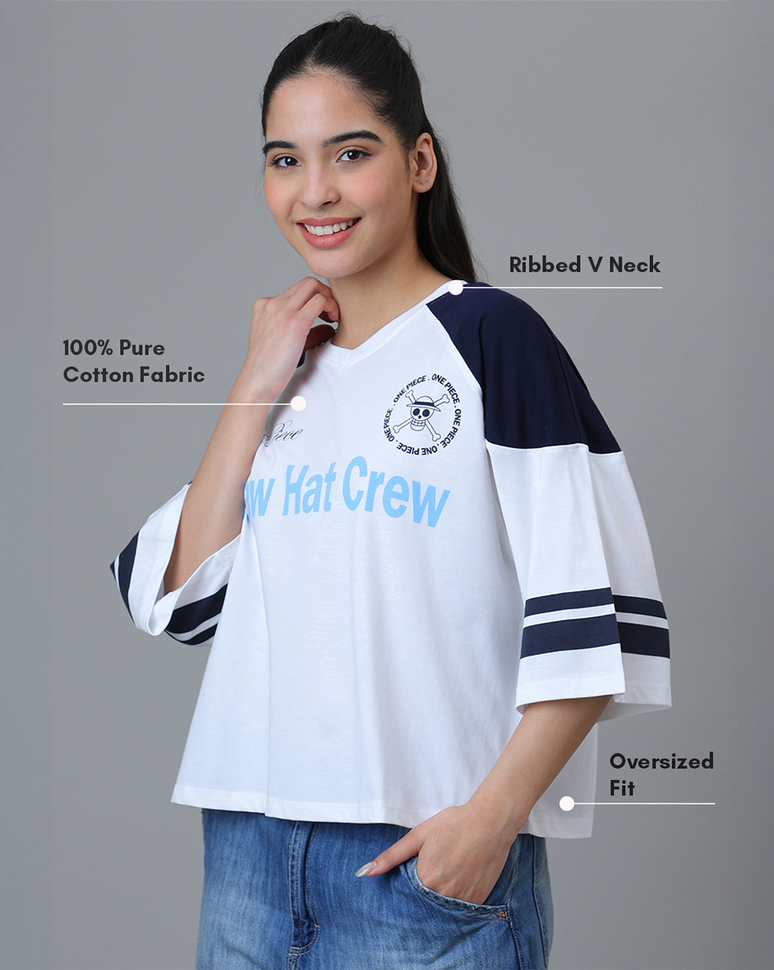 One Piece Printed Oversized Raglan Sleeves Tshirt For Women