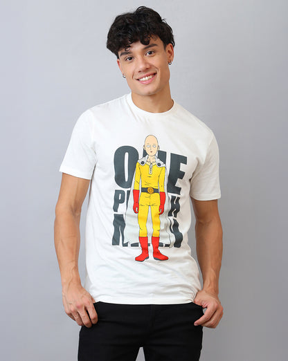 One Punch Man Regular Fit Off-White Tshirt  Men