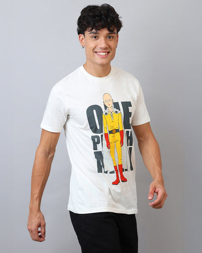 One Punch Man Regular Fit Off-White Tshirt  Men