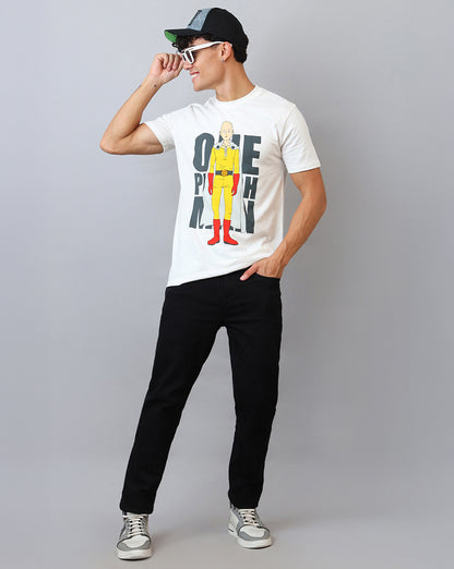 One Punch Man Regular Fit Off-White Tshirt  Men