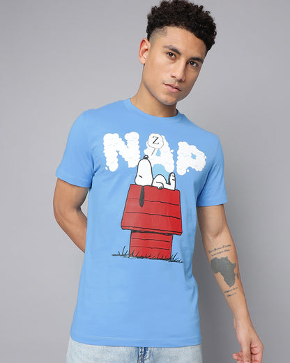 Snoopy Regular Fit Blue Tshirt Men