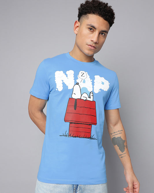 Snoopy Regular Fit Blue Tshirt Men