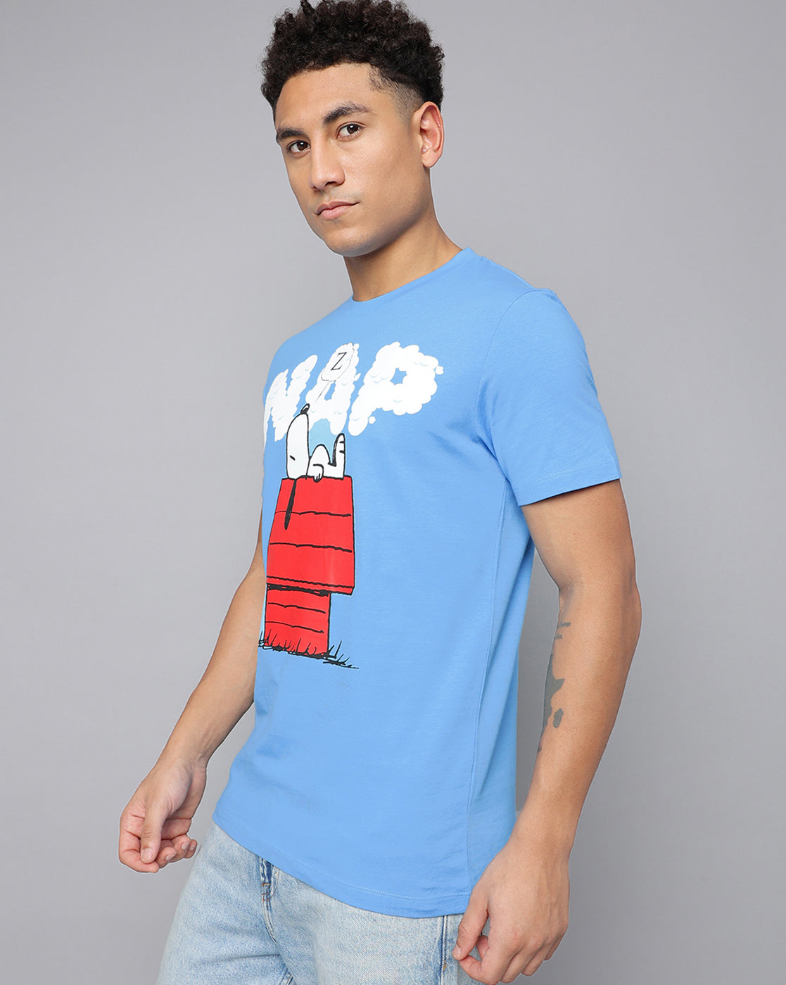 Snoopy Regular Fit Blue Tshirt Men