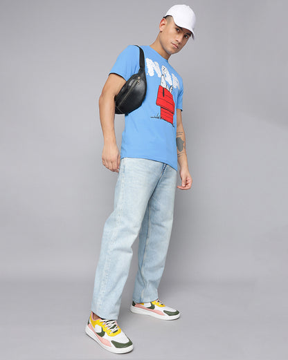 Snoopy Regular Fit Blue Tshirt Men