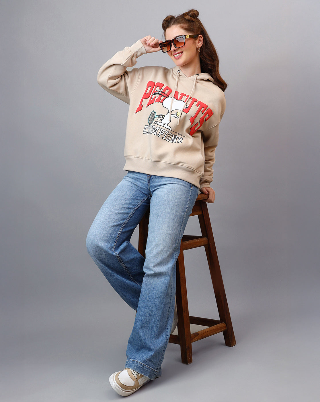 Peanuts Printed Relaxed Fit Hoodie For Women