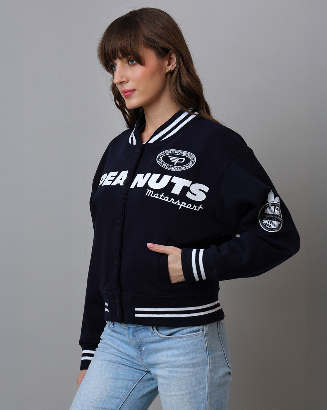 Peanuts Printed Regular Fit Jacket For Women