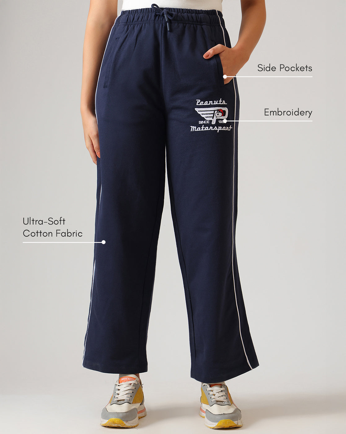 Peanuts Motorsport embroidered  Straight Joggers For Women