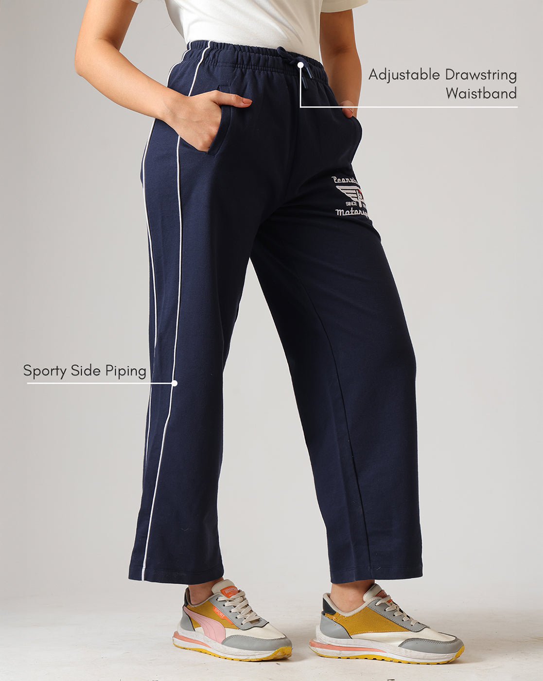 Peanuts Motorsport embroidered  Straight Joggers For Women