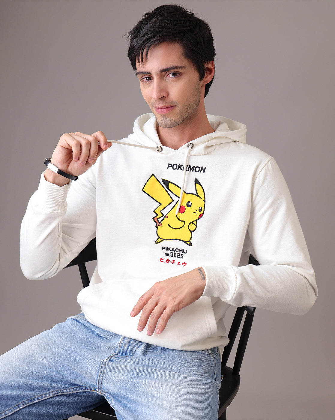 Pokemon Pikachu Off White Regular Fit Hoodie  Men
