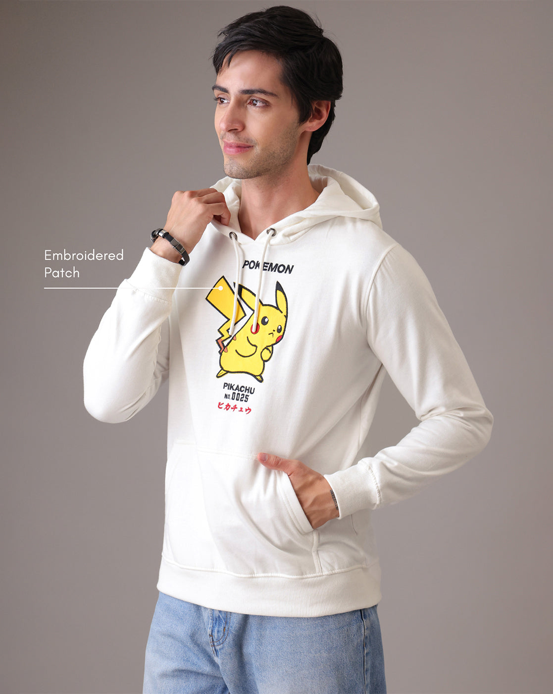 Pokemon Pikachu Off White Regular Fit Hoodie  Men