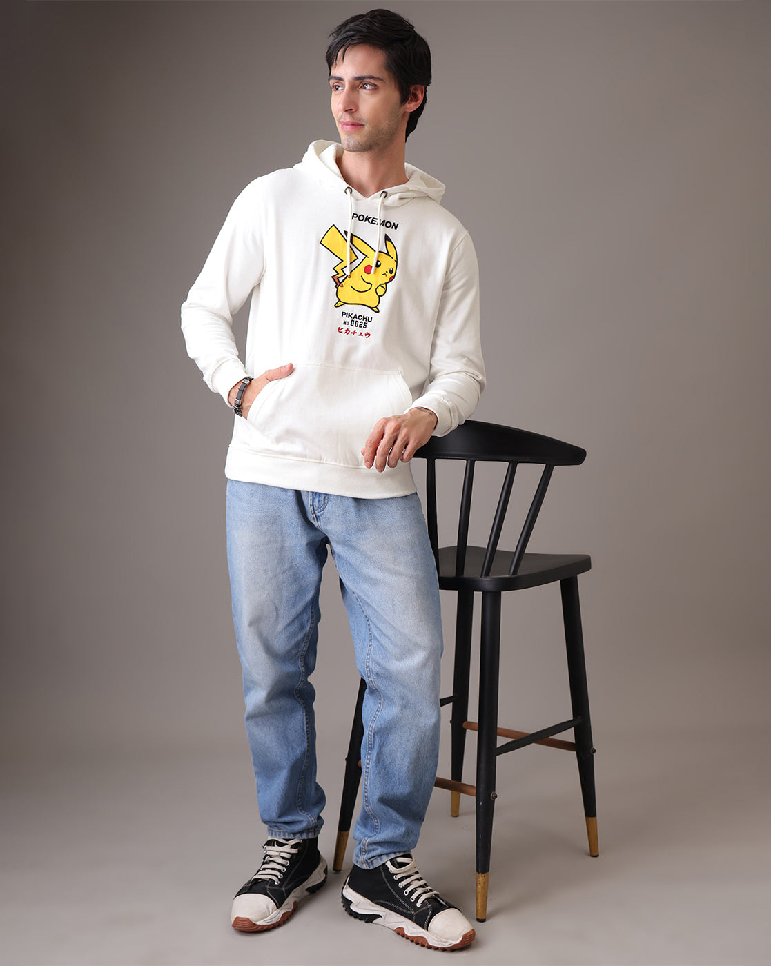 Pokemon Pikachu Off White Regular Fit Hoodie  Men