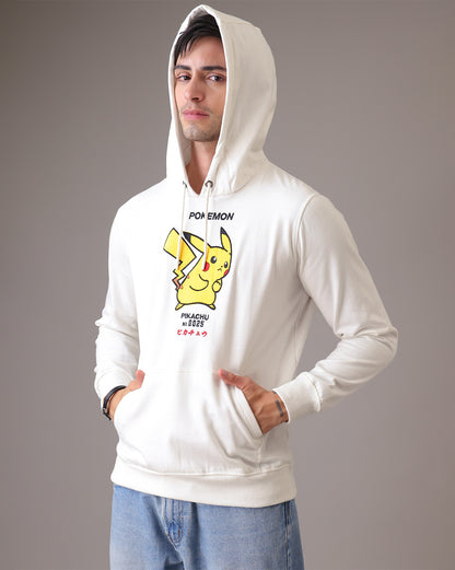 Pokemon Pikachu Off White Regular Fit Hoodie  Men