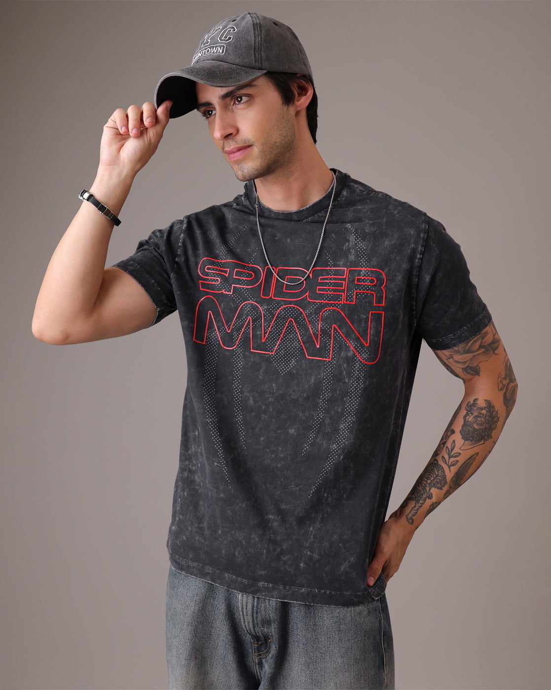 Spiderman Acid Wash Relaxed Fit Tshirt Men